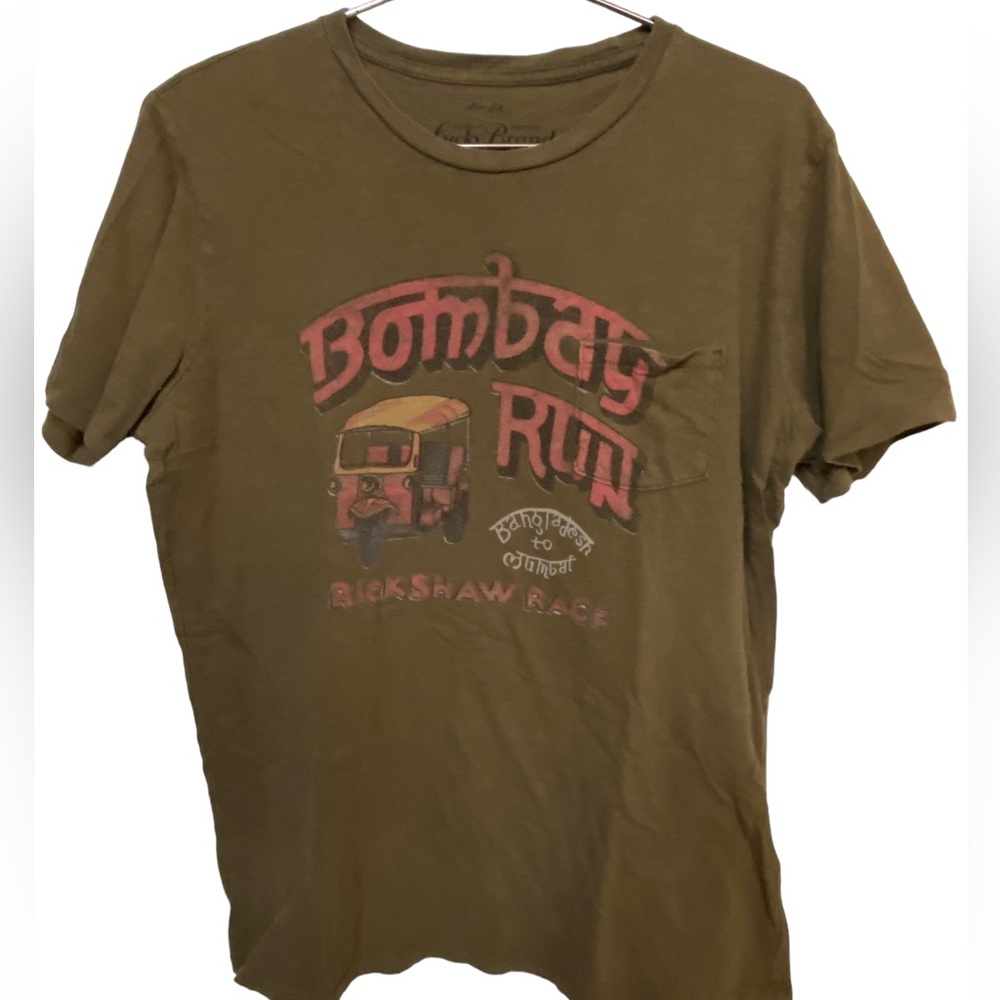 High End Lucky Brand Brown Rickshaw Race Bombay Run Pocket T-Shirt Men’s M